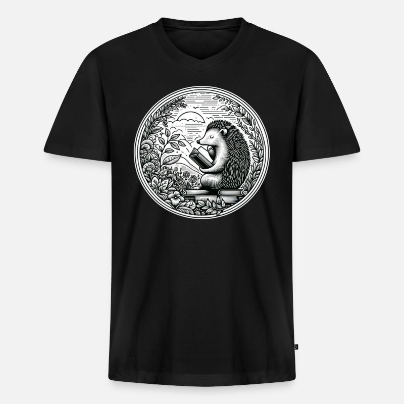 Igel-wildnis-buchleseillustration - Männer Premium Bio T-Shirt mit V-Ausschnitt - Schwarz