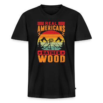 Tenue de bûcheron amateur de bûcheron américain - T-shirt encolure en V Premium bio Homme - noir - Devant - Nico (187cm)