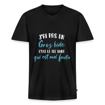 J'ai Pas Un Gros Bide C'est Le Tee Shirt Cadeau - T-shirt encolure en V Premium bio Homme - noir - Devant - Nico (187cm)