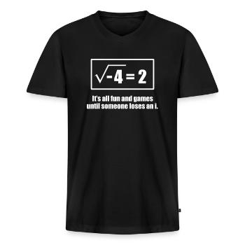 math - Mannen Premium Bio T-shirt met V-hals - zwart - Voor - Nico (187cm)