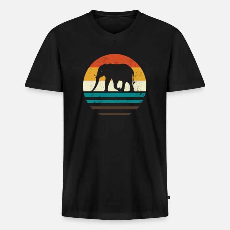Elefant Retro - Männer Premium Bio T-Shirt mit V-Ausschnitt - Schwarz