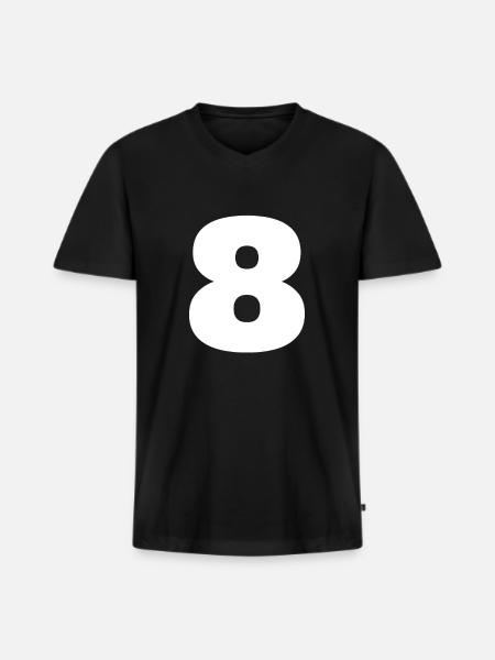 Numéro 8 Monogramme en majuscules - T-shirt encolure en V Premium bio Homme - noir