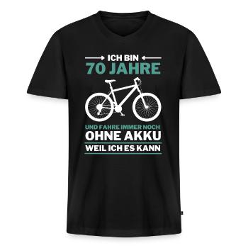 70 Jahre 70. Geburtstag Fahrrad ohne Akku - Männer Premium Bio T-Shirt mit V-Ausschnitt - Schwarz - Vorne - Nico (187cm)