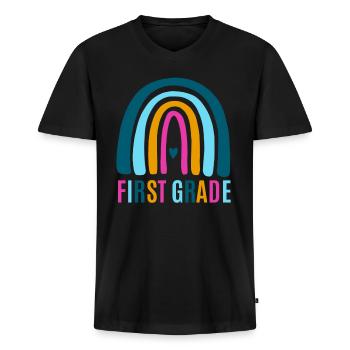 First grade teachers back to school - Men's Premium Organic T-shirt with V-neck - black - Front - Nico (187cm)