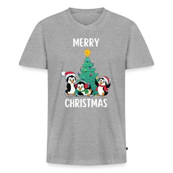 Joyeux Noël Drôle de Chemise de Noël - T-shirt encolure en V Premium bio Homme - gris chiné - Devant