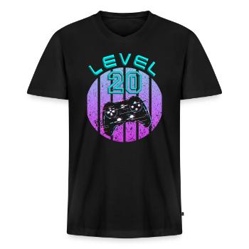 20 Thin Birthday Gift - Men's Premium Organic T-shirt with V-neck - black - Front - Nico (187cm)