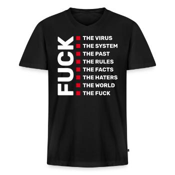 FUCK - FUCK ALL THINGS - Men's Premium Organic T-shirt with V-neck - black - Front - Nico (187cm)