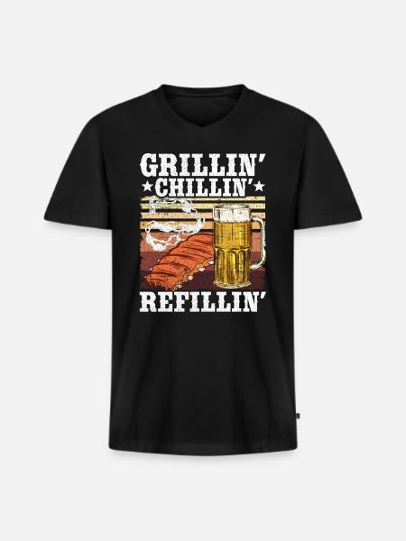 Grilling Chilling Refilling Funny BBQ - Men's Premium Organic T-shirt with V-neck - black