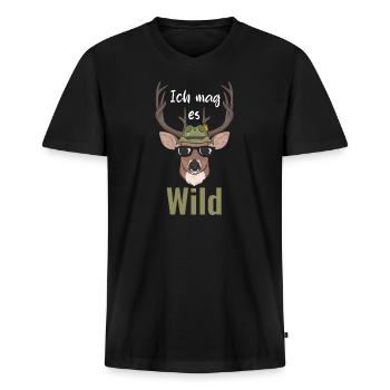 Ich mag es Wild Hirsch Jäger Jagd Wald - Männer Premium Bio T-Shirt mit V-Ausschnitt - Schwarz - Vorne - Nico (187cm)