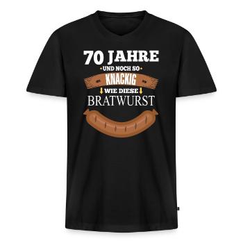 70 Jahre Bratwurst - 70.Geburtstag 1953 - Männer Premium Bio T-Shirt mit V-Ausschnitt - Schwarz - Vorne - Nico (187cm)