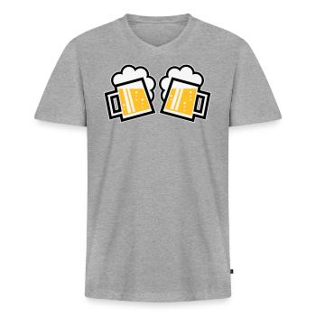 2 chopes à bière bavaroise Prosten (chopes à bière / 3C) - T-shirt encolure en V Premium bio Homme - gris chiné - Devant