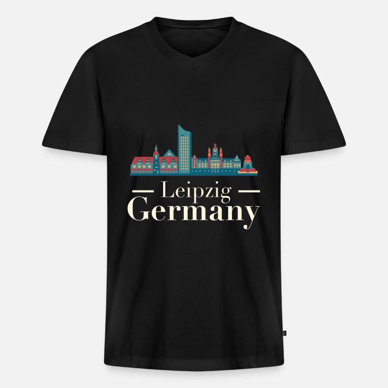 Leipzig Skyline - Männer Premium Bio T-Shirt mit V-Ausschnitt - Schwarz