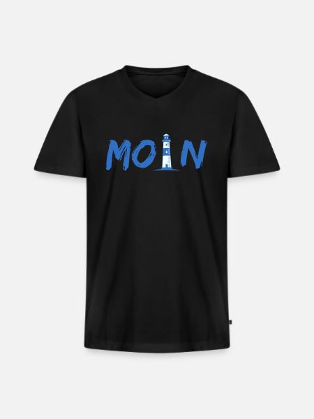 Moin Leuchtturm - Männer Premium Bio T-Shirt mit V-Ausschnitt - Schwarz