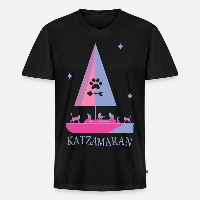 Katzamaran Boot - Männer Premium Bio T-Shirt mit V-Ausschnitt - Schwarz
