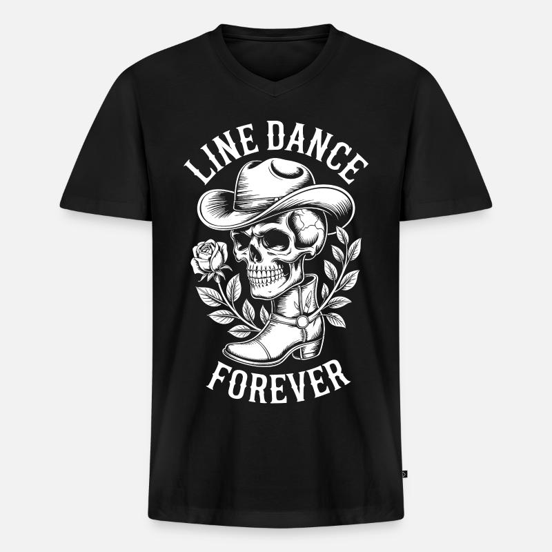 Line Dance Forever Schädel Western - Männer Premium Bio T-Shirt mit V-Ausschnitt - Schwarz