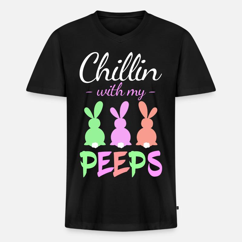 Chillin with Peeps Pastellhasen - Männer Premium Bio T-Shirt mit V-Ausschnitt - Schwarz
