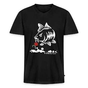 POP UP BOILIE - KARPFEN ANGELN - CARP FISHING - Männer Premium Bio T-Shirt mit V-Ausschnitt - Schwarz - Vorne - Nico (187cm)