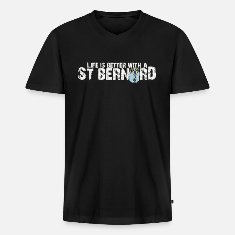 Bernhardiner - Männer Premium Bio T-Shirt mit V-Ausschnitt - Schwarz