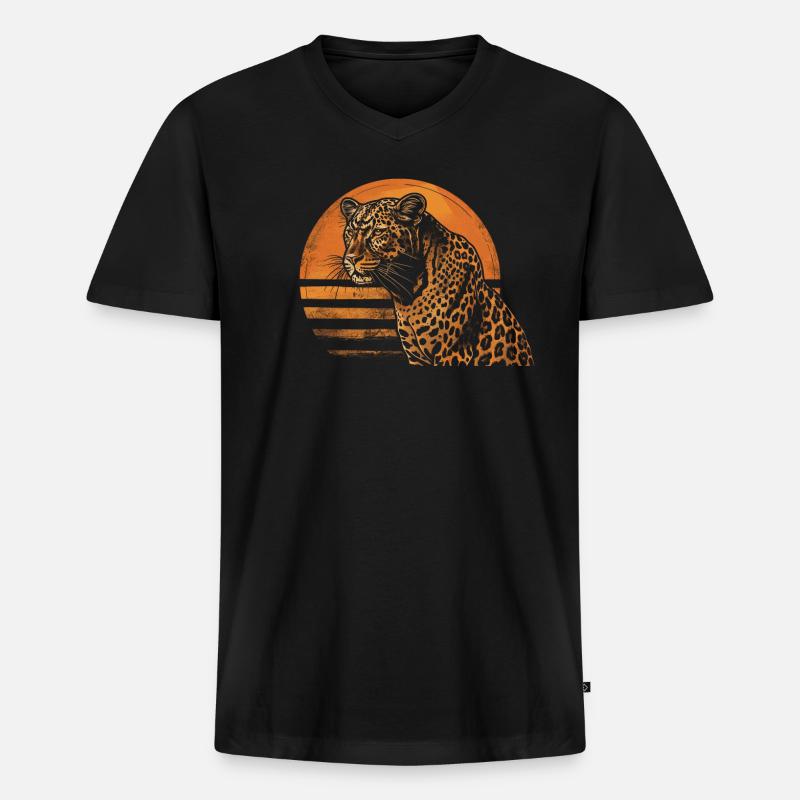 Leopard Retro - Männer Premium Bio T-Shirt mit V-Ausschnitt - Schwarz