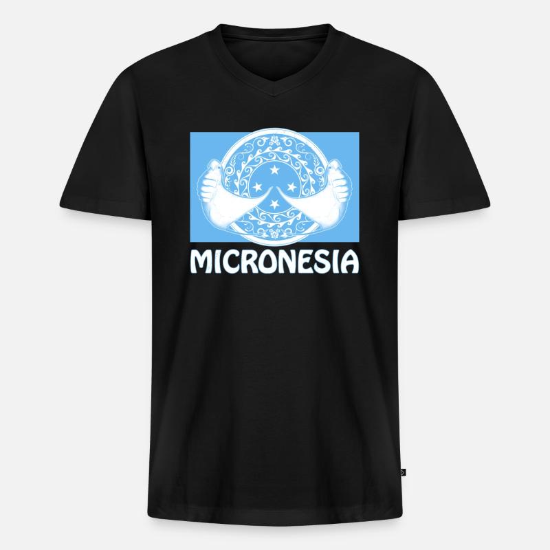 Flagge Mikronesiens und Mantarochen - Männer Premium Bio T-Shirt mit V-Ausschnitt - Schwarz