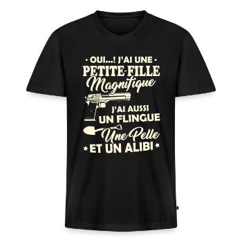 T-shirt pour Grand-Père - Petite-Fille Magnifique - T-shirt encolure en V Premium bio Homme - noir - Devant - Nico (187cm)