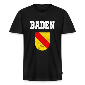 Baden Badisch Wappen Badnerland Geschenk - Männer Premium Bio T-Shirt mit V-Ausschnitt - Schwarz - Vorne - Nico (187cm)