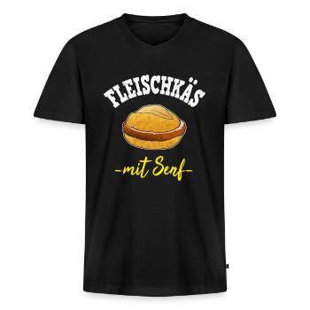 Fleischkäse Senf Badisch Lustig Baden Fleischkäs - Männer Premium Bio T-Shirt mit V-Ausschnitt - Schwarz - Vorne - Nico (187cm)