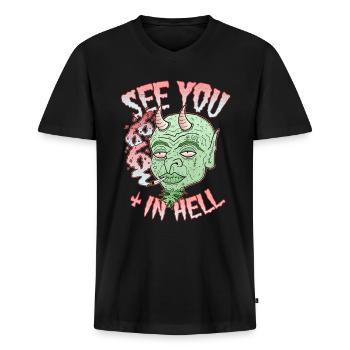 Dämon Hölle Joint Gras Rauchen Lustig Kiffer Satan - Männer Premium Bio T-Shirt mit V-Ausschnitt - Schwarz - Vorne - Nico (187cm)