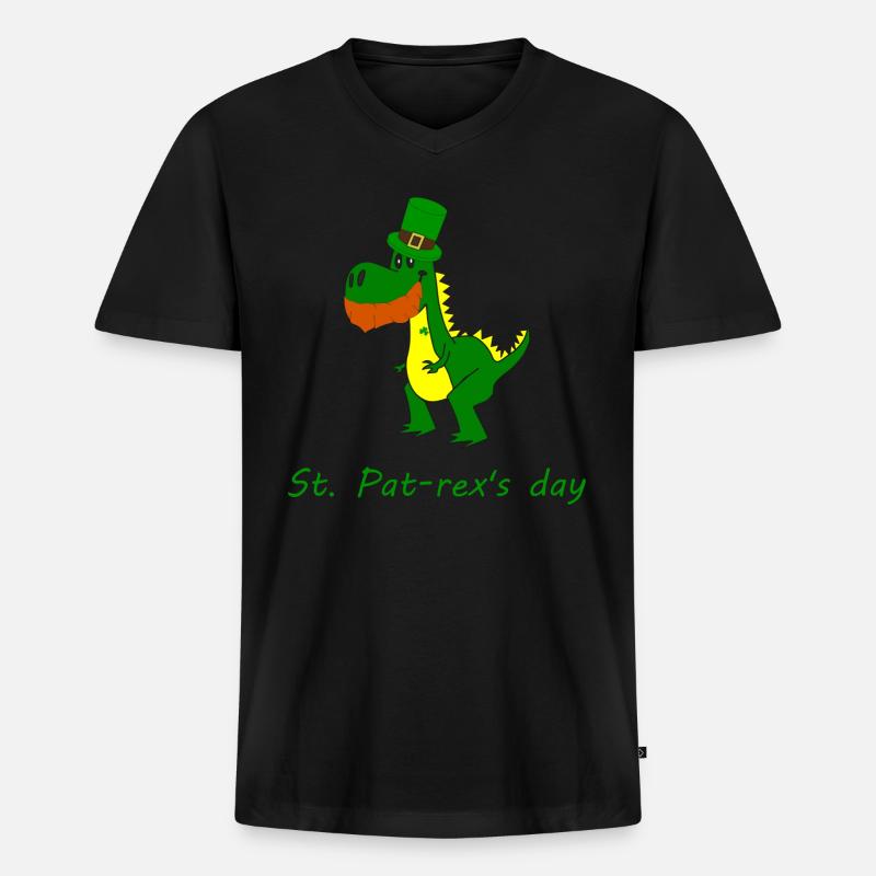 T-rex Leprechaun - Männer Premium Bio T-Shirt mit V-Ausschnitt - Schwarz