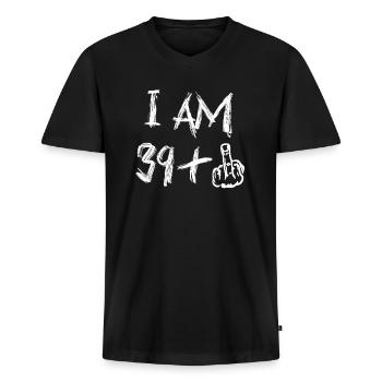 Ik ben 39 plus middelvinger grappig 40. - Mannen Premium Bio T-shirt met V-hals - zwart - Voor - Nico (187cm)