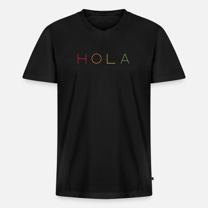 Hallo auf Spanisch HOLA - Männer Premium Bio T-Shirt mit V-Ausschnitt - Schwarz