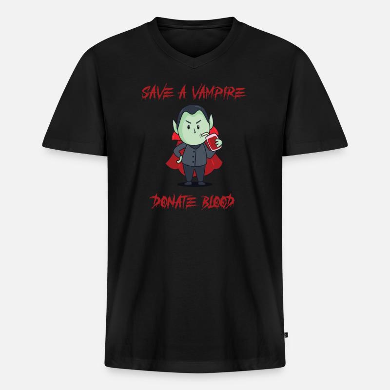 Rette einen Vampir, spende Blut - - Männer Premium Bio T-Shirt mit V-Ausschnitt - Schwarz