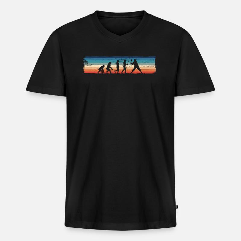 Retro Evolution des Baseballs, - Männer Premium Bio T-Shirt mit V-Ausschnitt - Schwarz