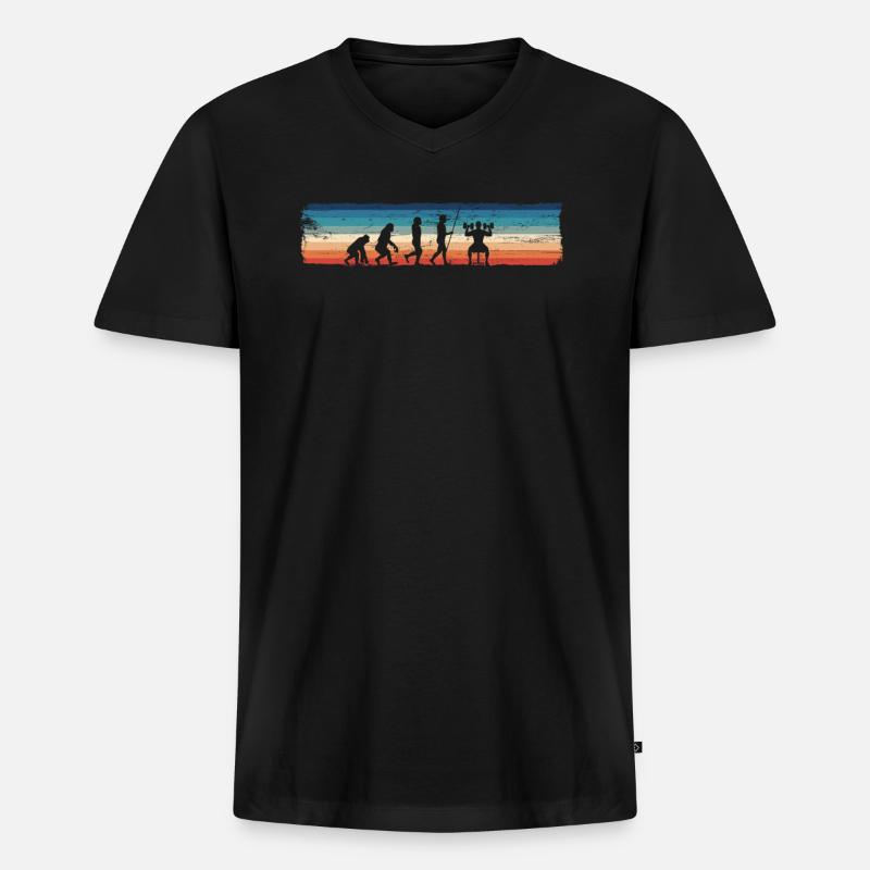 Retro Bodybuilding Evolution - Lustiger - Männer Premium Bio T-Shirt mit V-Ausschnitt - Schwarz