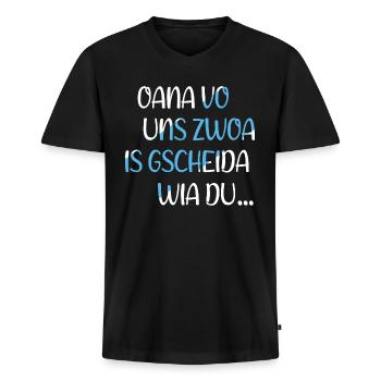 Bayern Oana Vo Uns Zwoa Witzige Bayerische Sprüche - Männer Premium Bio T-Shirt mit V-Ausschnitt - Schwarz - Vorne - Nico (187cm)