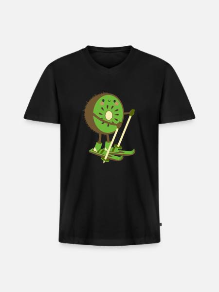 Skiwi Kiwi Ski Skiër Fruit Fruit Winter - Mannen Premium Bio T-shirt met V-hals - zwart
