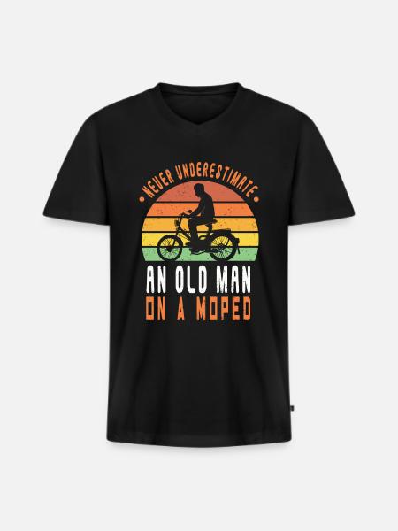 Moped Gubbe underskattar moped mokick vintage - Ekologisk premium-T-shirt med V-ringning herr - svart