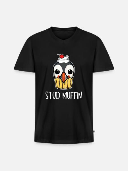 Stud Muffin Puffin Puffin Pun - T-shirt encolure en V Premium bio Homme - noir