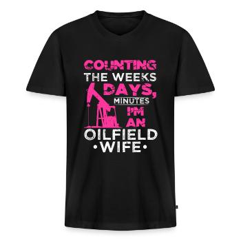 Compter Semaines Jours Minutes Travailleur du pétrole Femme - T-shirt encolure en V Premium bio Homme - noir - Devant - Nico (187cm)