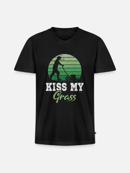 Kys min græsplæneklipper plæneklipper Ordspil - Premium økologisk T-shirt med V-hals til mænd - sort