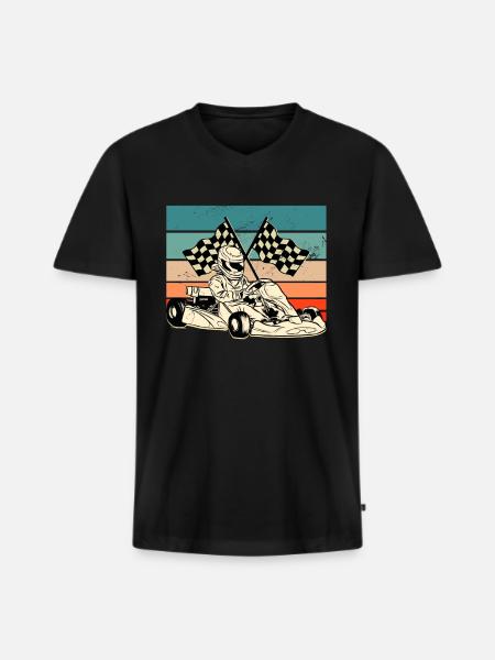 Retro Karting - Männer Premium Bio T-Shirt mit V-Ausschnitt - Schwarz