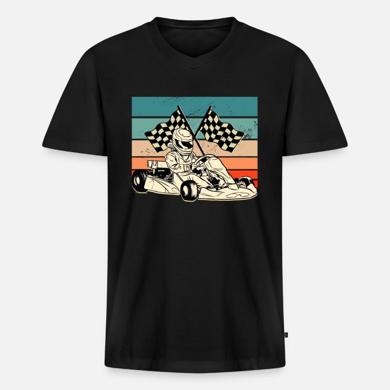 Retro Karting - Männer Premium Bio T-Shirt mit V-Ausschnitt - Schwarz
