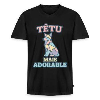 Têtu mais adorable – Chien géométrique pastel - T-shirt encolure en V Premium bio Homme - noir - Devant - Nico (187cm)