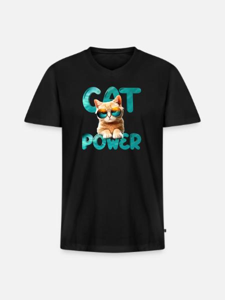 Cat Power - Männer Premium Bio T-Shirt mit V-Ausschnitt - Schwarz