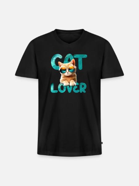 Cat lover - Men's Premium Organic T-shirt with V-neck - black
