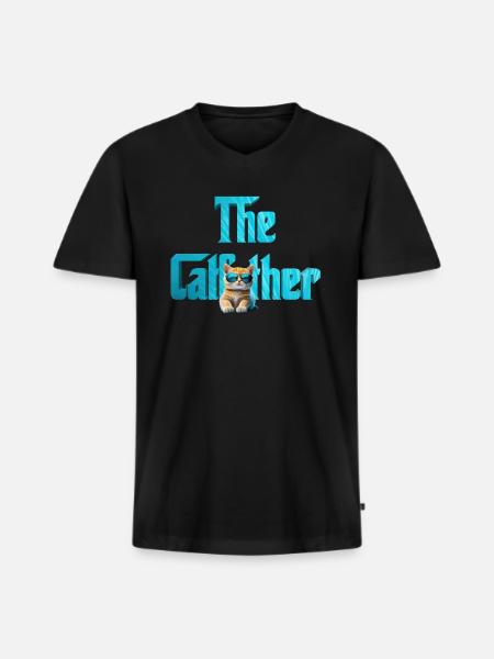 Le catfather - T-shirt encolure en V Premium bio Homme - noir