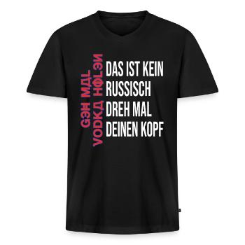 Lustiger Sauf Spruch Russisch Vodka Holen - Männer Premium Bio T-Shirt mit V-Ausschnitt - Schwarz - Vorne - Nico (187cm)