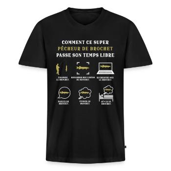 Pêcheur de Brochet Pêche Humour Peche - T-shirt encolure en V Premium bio Homme - noir - Devant - Nico (187cm)