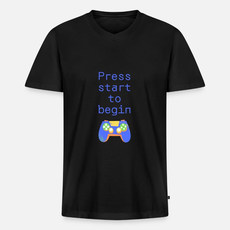 Press start to begin - Männer Premium Bio T-Shirt mit V-Ausschnitt - Schwarz