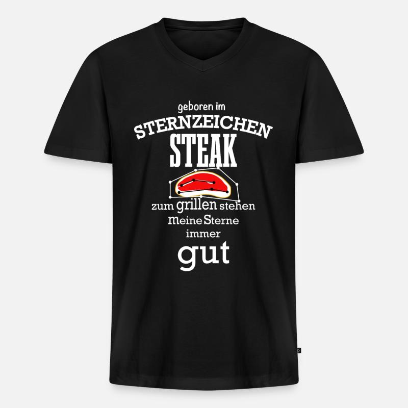 Sternzeichen Steak - Männer Premium Bio T-Shirt mit V-Ausschnitt - Schwarz